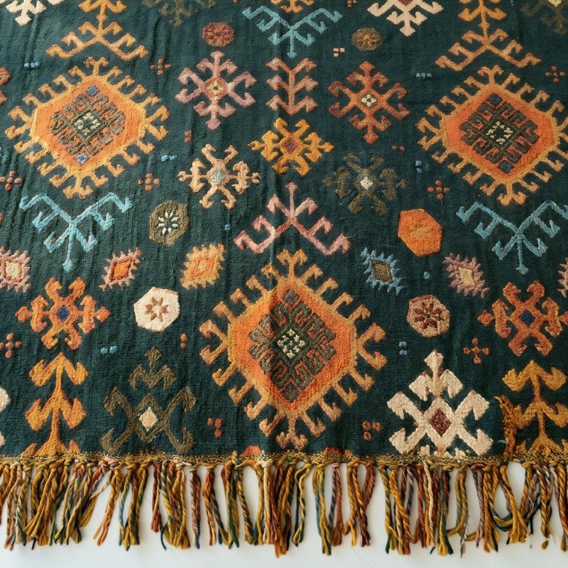Tribal-Inspired Soft Geometric Fringe Blanket
