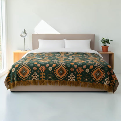 Tribal-Inspired Soft Geometric Fringe Blanket