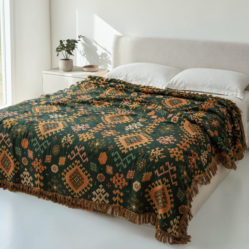 Grove Tribal-Inspired Soft Geometric Fringe Blanket | Fringe Edge, Geometric