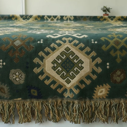 Tribal-Inspired Soft Geometric Fringe Blanket