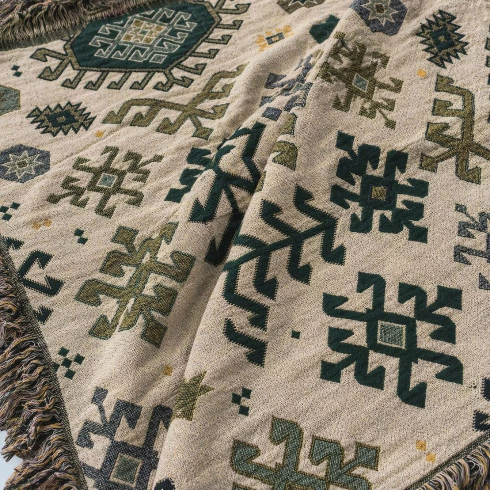 Tribal-Inspired Soft Geometric Fringe Blanket