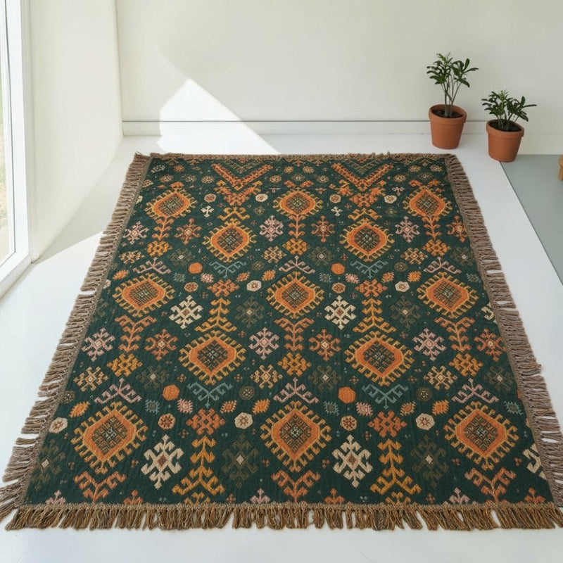 Tribal-Inspired Soft Geometric Fringe Blanket