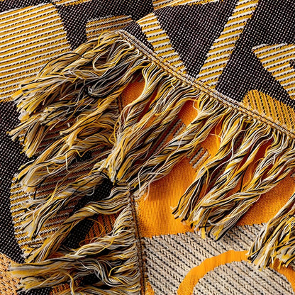 Tribal Patchwork Reversible Tassel Cotton Blanket