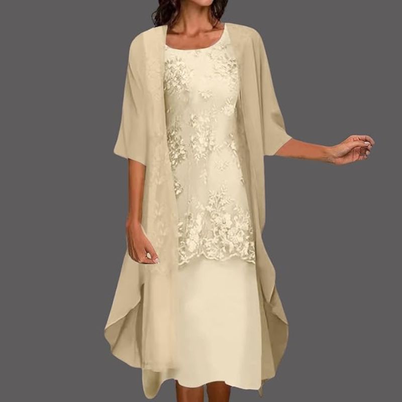 Mira Women's Floral Midi Dress | Lace, Round Neck