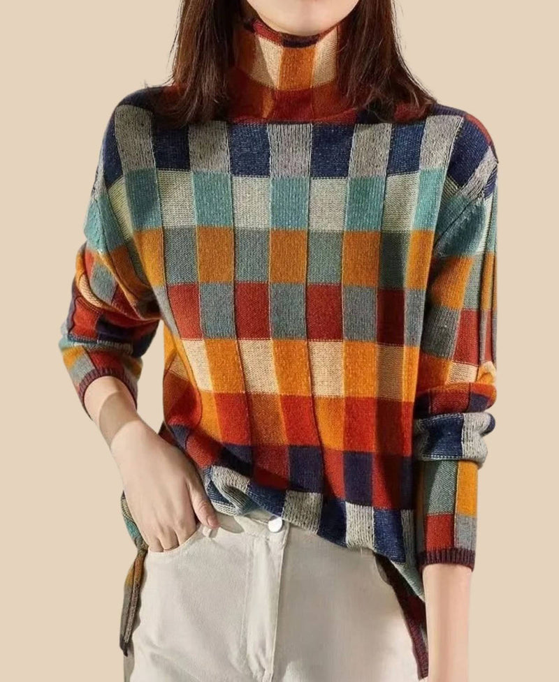 Margot Women's Sweater | Patchwork, Cashmere, Turtleneck