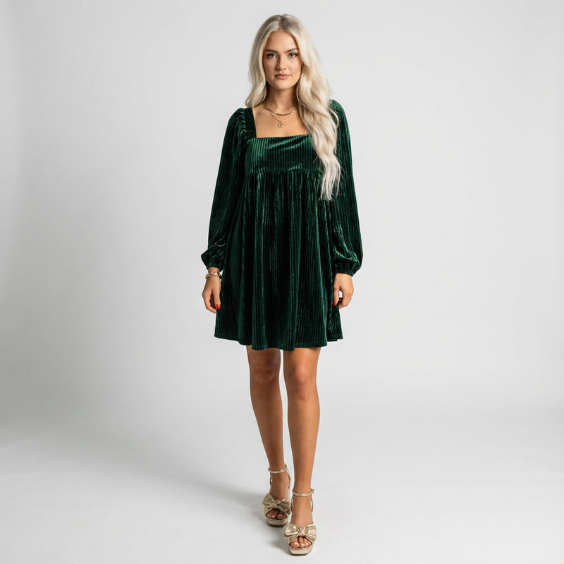 Robe babydoll pour femme Ingrid | Velours avec ourlet à volants, style cocktail élégant