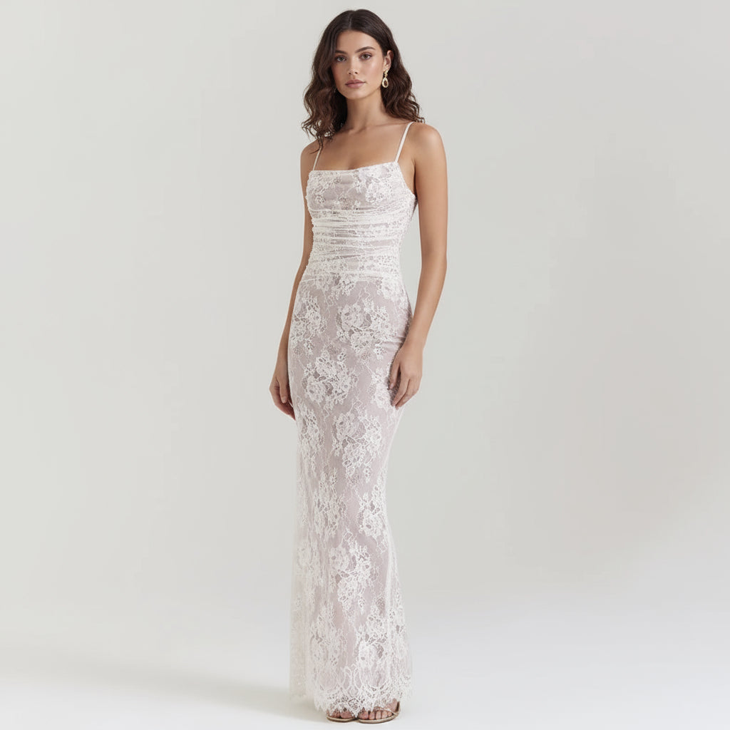 Robe Longue Femme Aria | Superposition de Dentelle Délicate, Corsage Corset