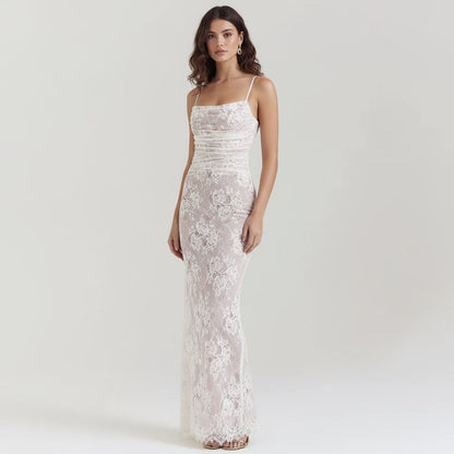 Robe Longue Femme Aria | Superposition de Dentelle Délicate, Corsage Corset