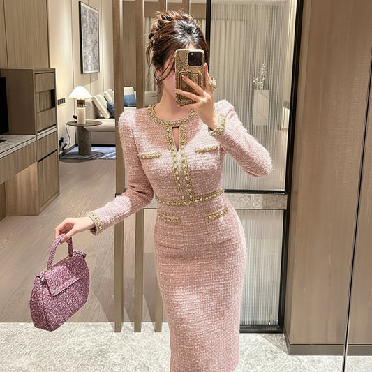 Vera Women's Midi Dress | Vintage Tweed, Elegant Formal Wear 4