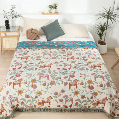 Vibrant Floral Garden Tassel Trim Blanket