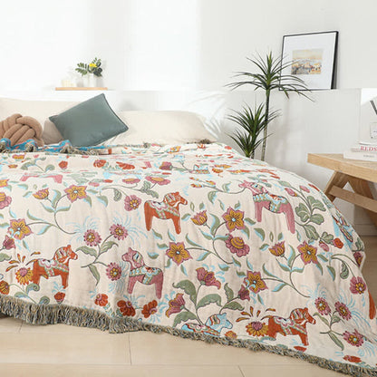 Vibrant Floral Garden Tassel Trim Blanket