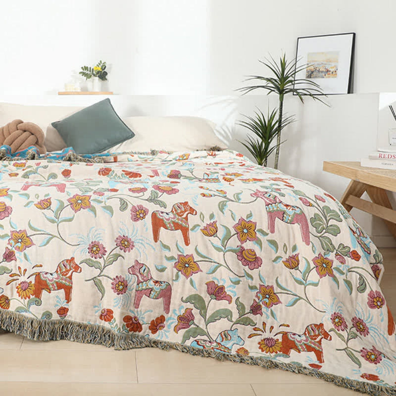 Vibrant Floral Garden Tassel Trim Blanket