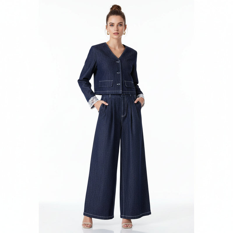 Vina Women's Pant Set | Vintage Lace Spliced Cuffs, Two Piece Autumn Style 5