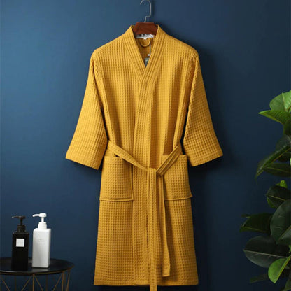 Waffle V-Neck Bathrobe for Men and Women - Soft Cotton, Adjustable Fit, Lightweight and Comfortable Robe for All Seasons 0