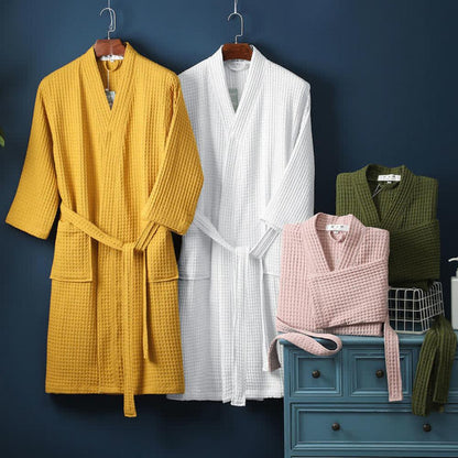 Waffle V-Neck Bathrobe for Men and Women - Soft Cotton, Adjustable Fit, Lightweight and Comfortable Robe for All Seasons 5