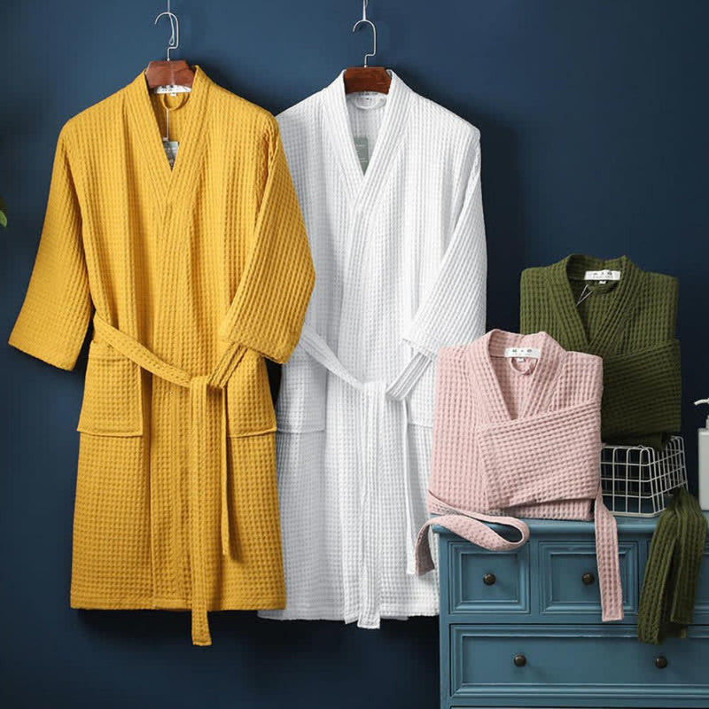 Waffle V-Neck Bathrobe for Men and Women - Soft Cotton, Adjustable Fit, Lightweight and Comfortable Robe for All Seasons 5