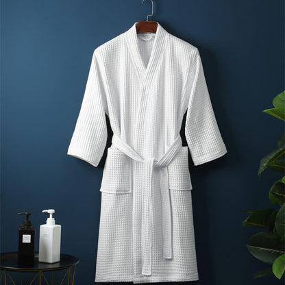 Waffle V-Neck Bathrobe for Men and Women - Soft Cotton, Adjustable Fit, Lightweight and Comfortable Robe for All Seasons 8
