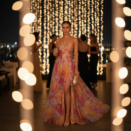 Vestido Maxi Elysia para Mujer | Estampado Acuarela, Vestido de Verano Elegante