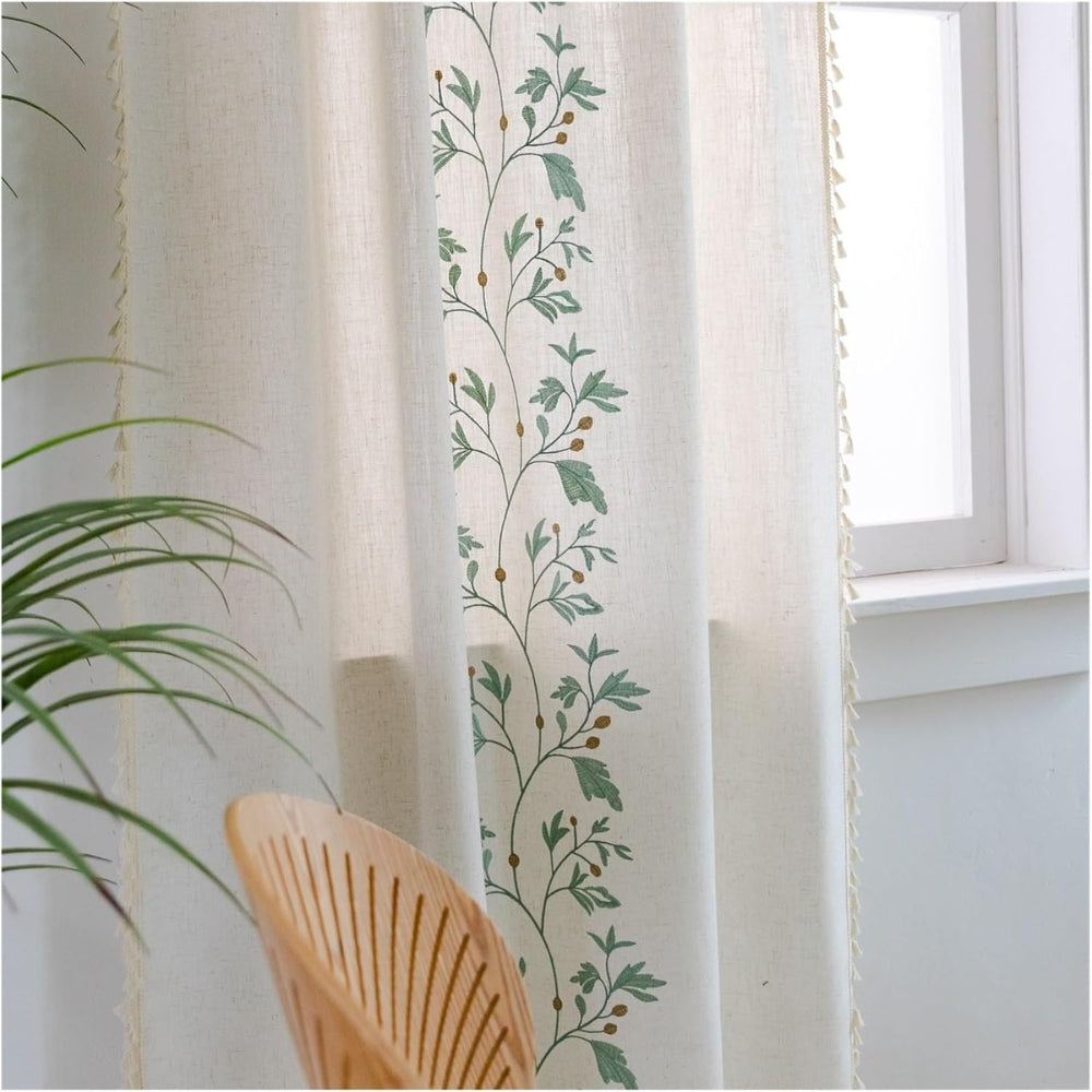 Willow Floral Elegance Tassel Curtain | Cotton-Linen Blend, Farmhouse