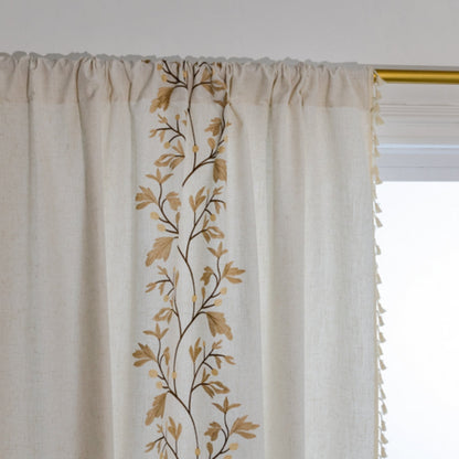 Willow Floral Elegance Tassel Curtain | Cotton-Linen Blend, Farmhouse