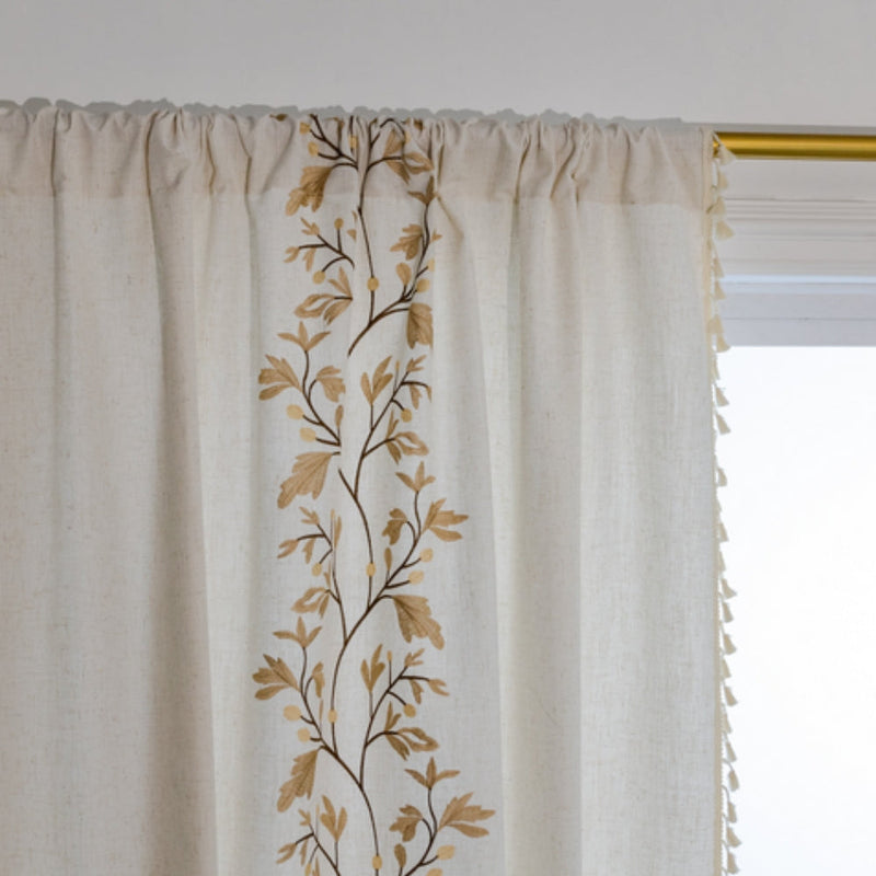 Willow Floral Elegance Tassel Curtain | Cotton-Linen Blend, Farmhouse