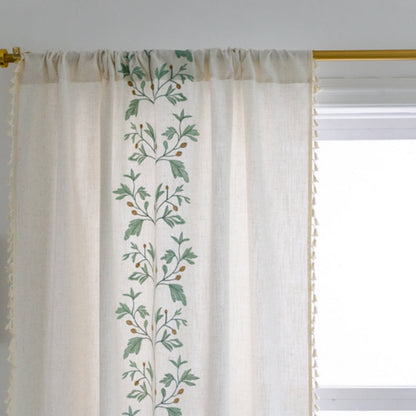 Willow Floral Elegance Tassel Curtain | Cotton-Linen Blend, Farmhouse