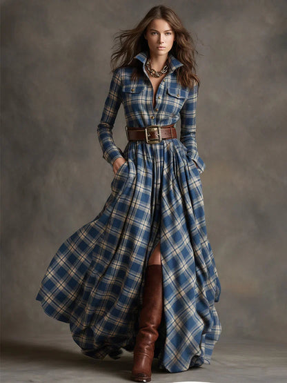 Esme Women's Plaid Shirt Dress - front view