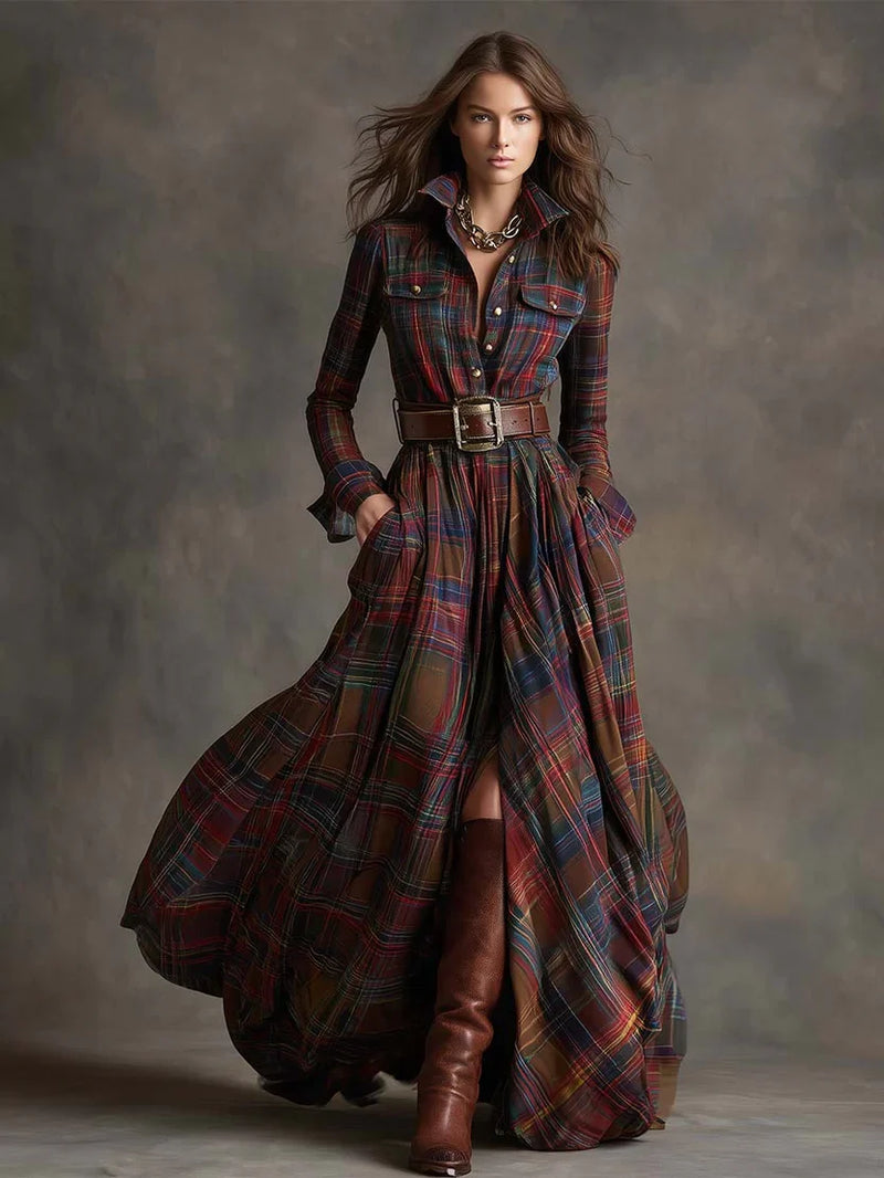 Esme Women's Plaid Shirt Dress | Long Sleeve, Maxi