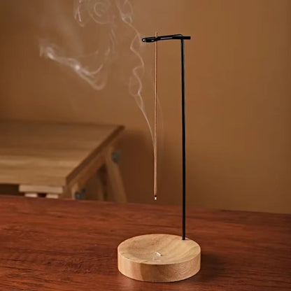 Handcrafted Wooden Incense Burner with Metal Holder