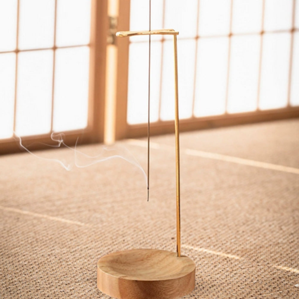 Handcrafted Wooden Incense Burner with Metal Holder