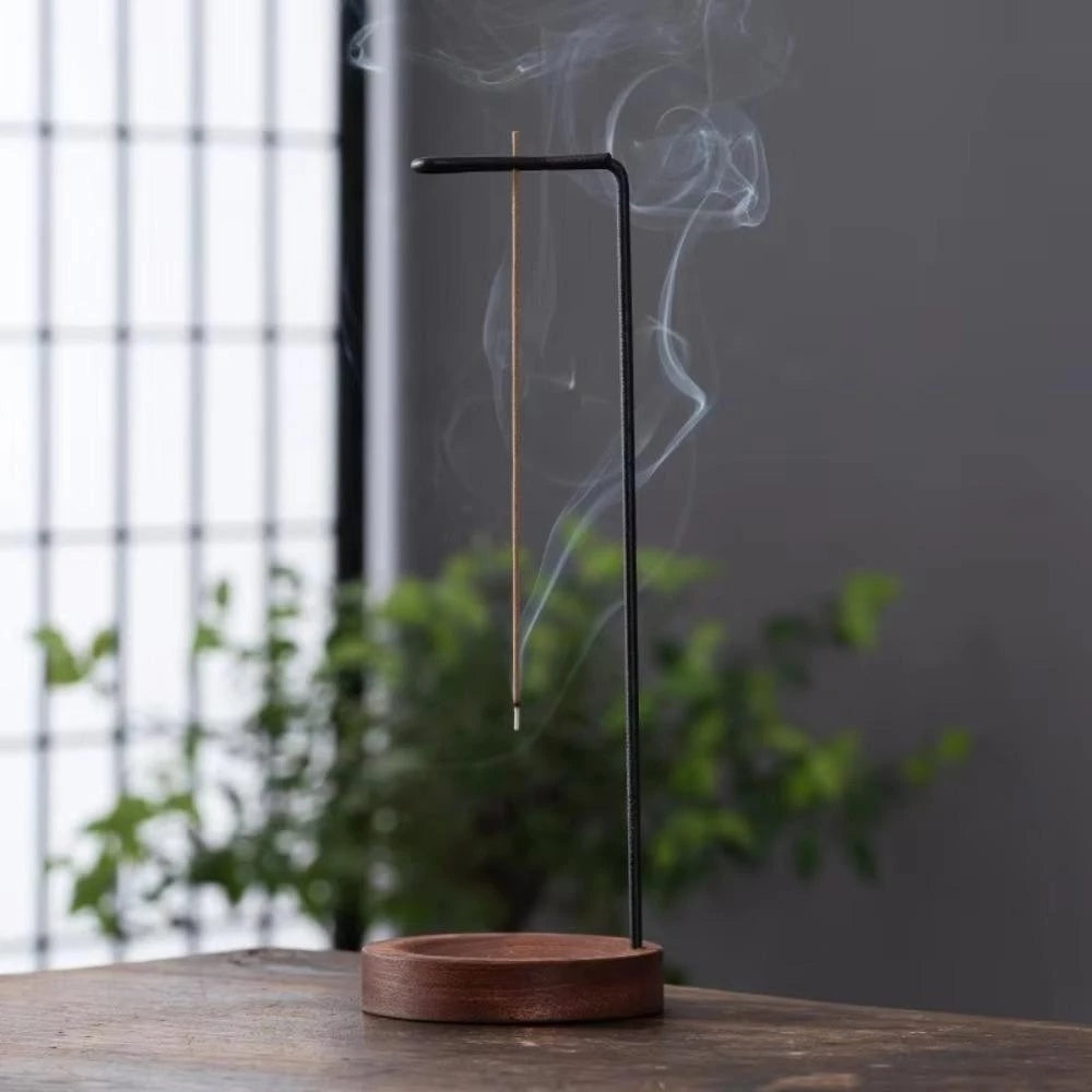 Handcrafted Wooden Incense Burner with Metal Holder