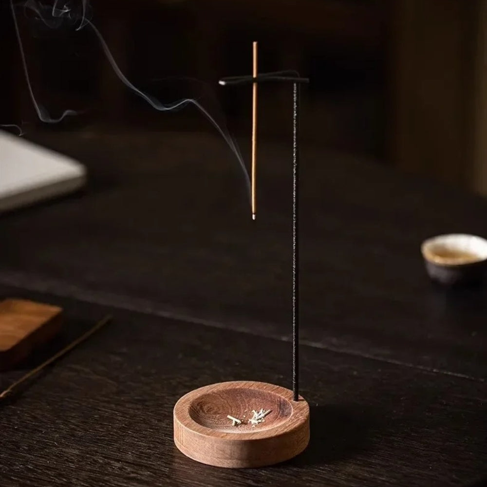 Handcrafted Wooden Incense Burner with Metal Holder
