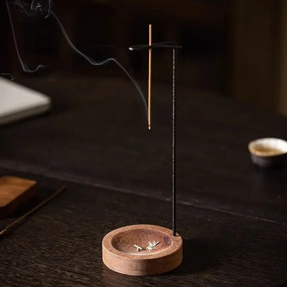 Handcrafted Wooden Incense Burner with Metal Holder