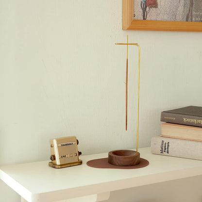 Handcrafted Wooden Incense Burner with Metal Holder
