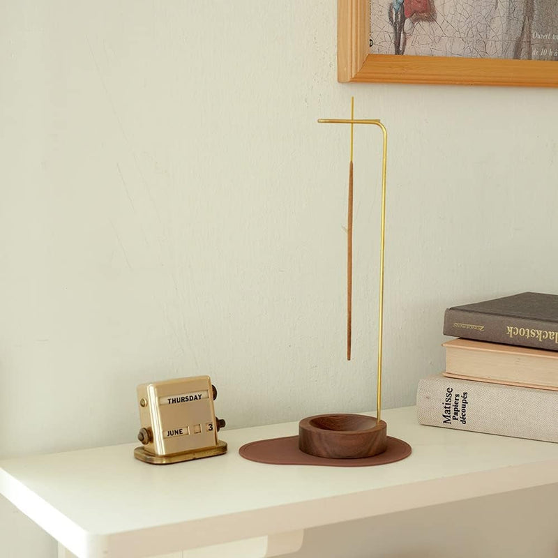 Handcrafted Wooden Incense Burner with Metal Holder