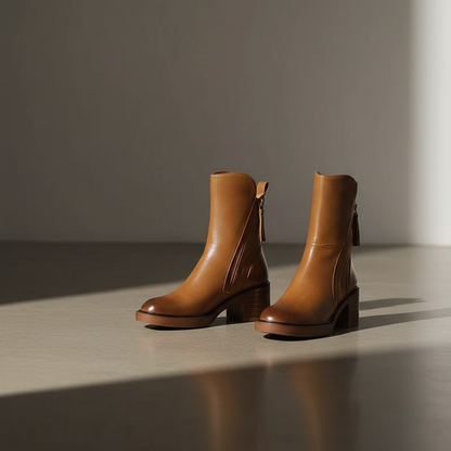Bottines pour femme Zara | Talon bloc avec fermeture éclair latérale, accent chic noué au dos