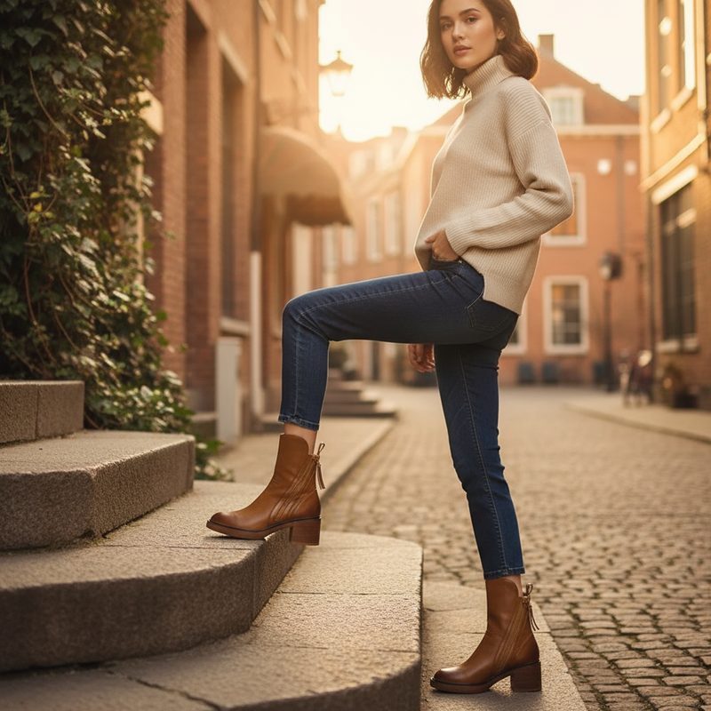 Bottines pour femme Zara | Talon bloc avec fermeture éclair latérale, accent chic noué au dos