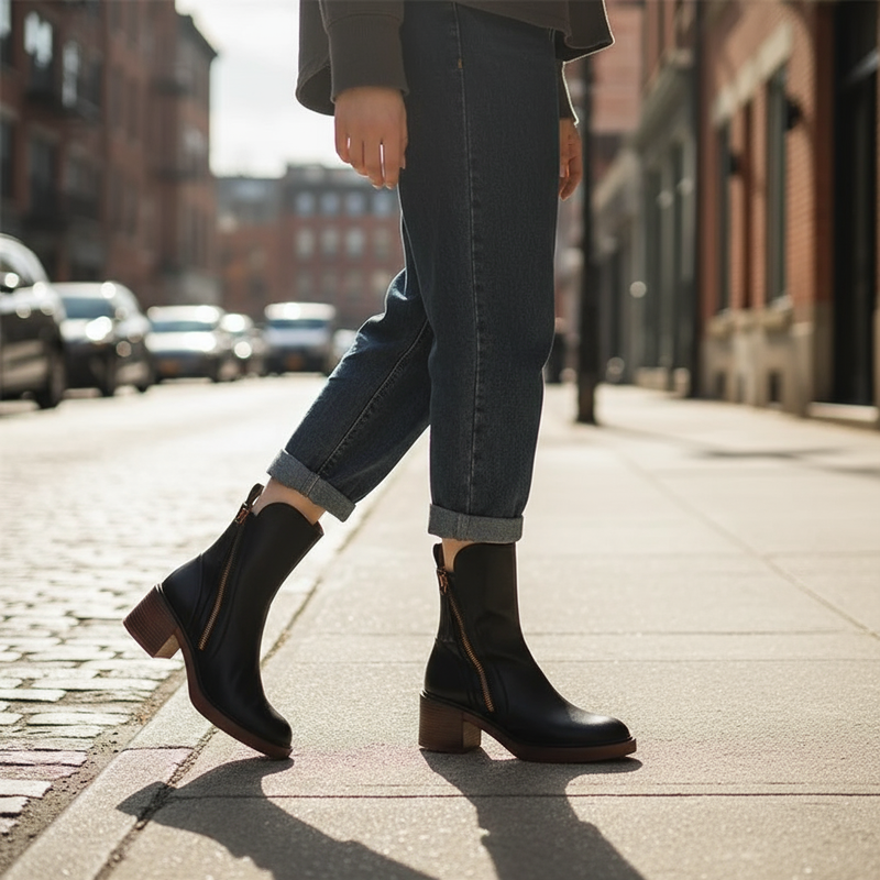 Bottines pour femme Zara | Talon bloc avec fermeture éclair latérale, accent chic noué au dos