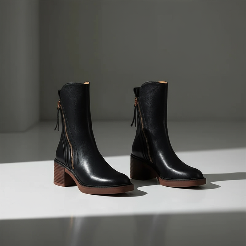 Bottines pour femme Zara | Talon bloc avec fermeture éclair latérale, accent chic noué au dos