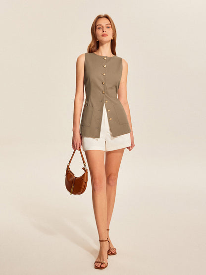Anaïs Women's Asymmetric Vest - fabric and finish detail
