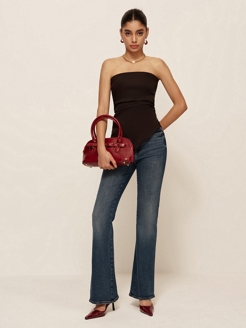 Verity Women's Asymmetric Top | Pleated, Slim Fit, Ruched