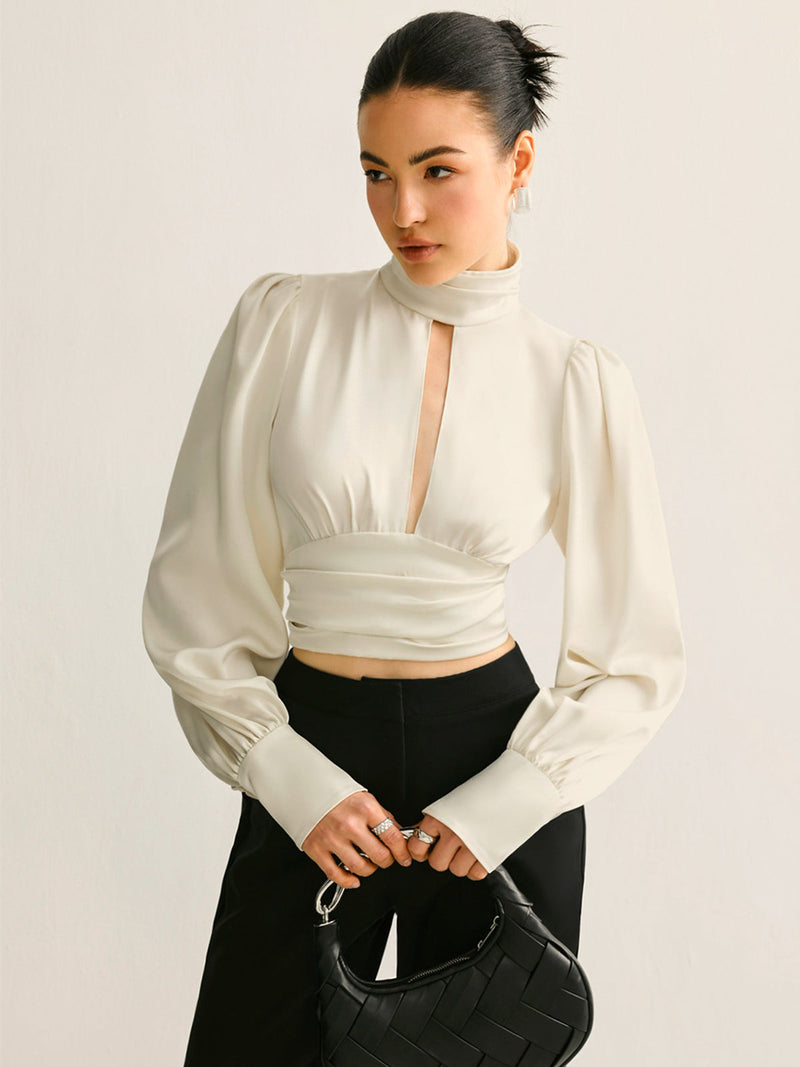 Kira Women's Pleated Blouse - fabric and finish detail