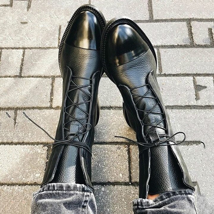 Bottes Mi-Mollet à Lacets pour Femme Jade | Semelle Plate, Look Cuir Intemporel