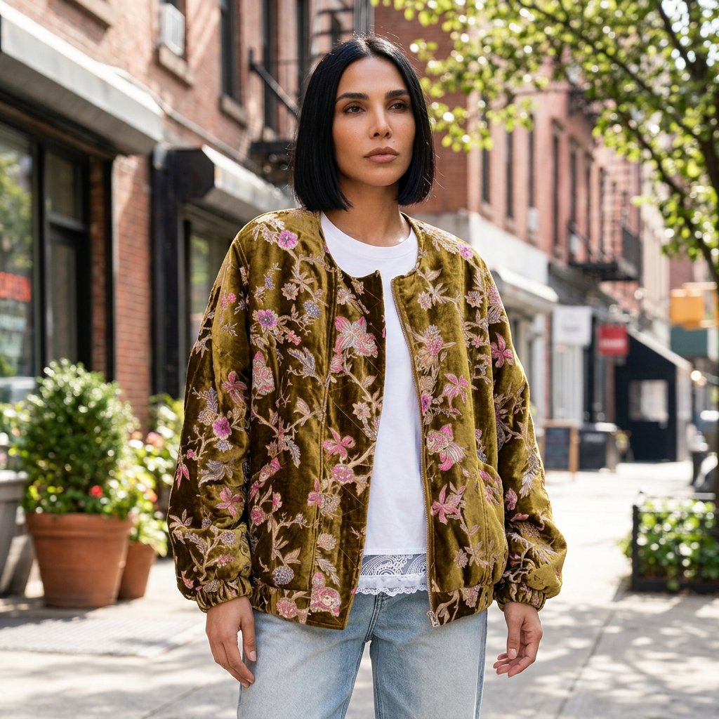 Chaqueta de Invierno para Mujer Evelyn | Terciopelo Dorado, Estilo Vintage