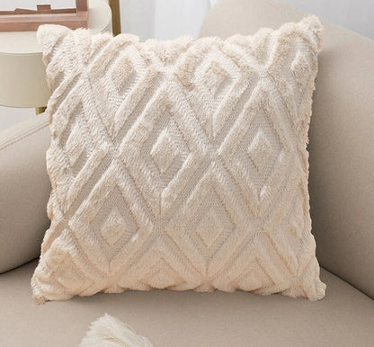 3D Diamond Cotton-Linen Cushion Cover | Textured Weave, Hidden Zip