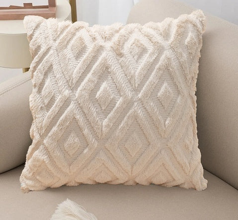 3D Diamond Cotton-Linen Cushion Cover | Textured Weave, Hidden Zip