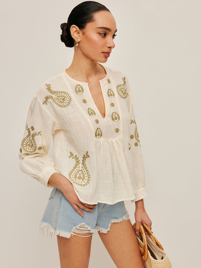 Genevieve Women's Blouse | Boho, Embroidered, Cotton