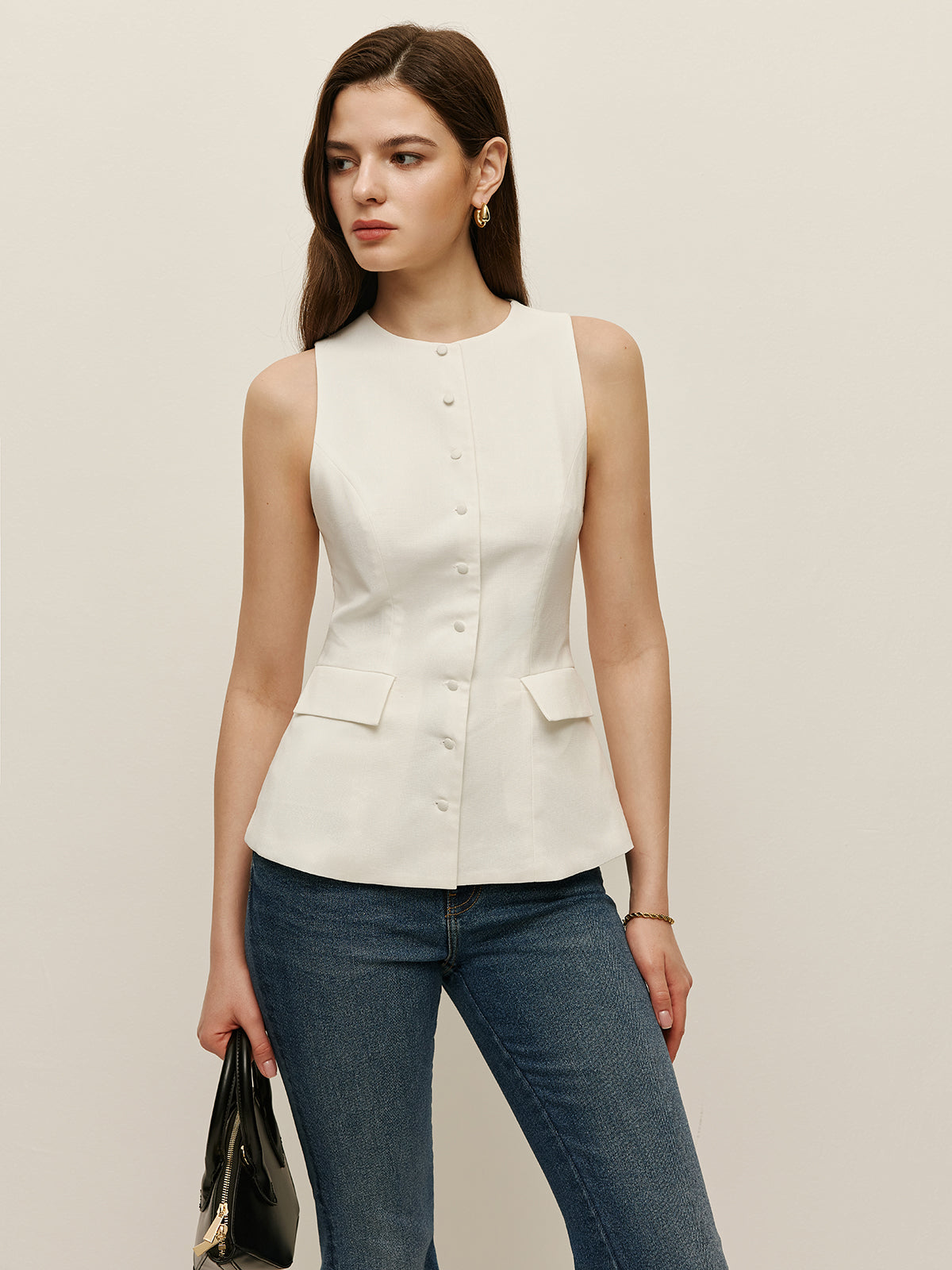 Rhea Women's Linen Top - styled view
