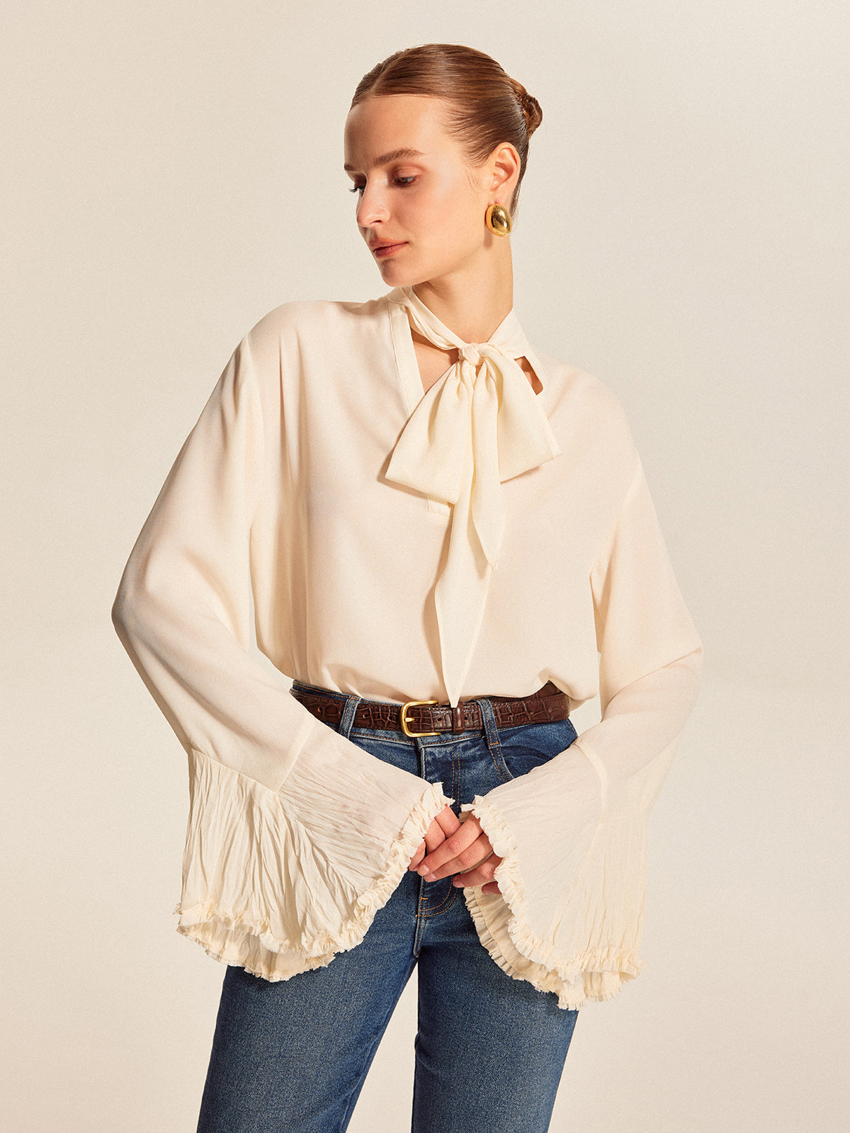Cleo Women's Pleated Blouse - fabric and finish detail