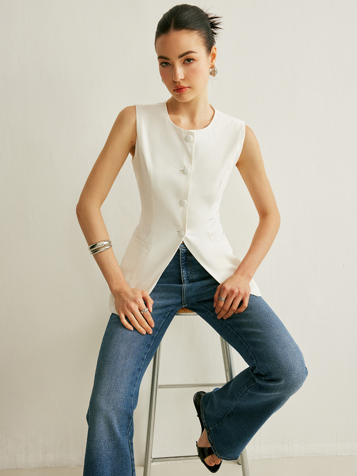 Quinn Women's Linen Vest - styled view